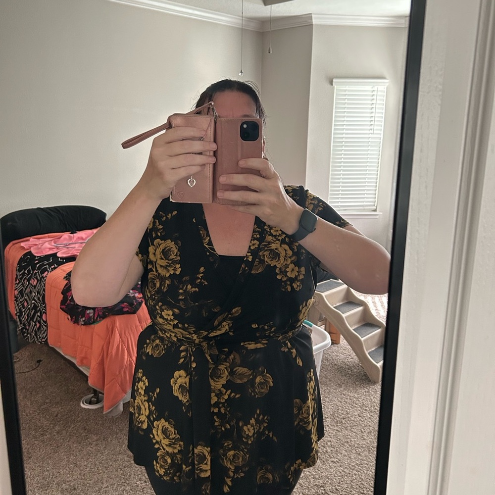 Torrid Black and Gold Floral Wrap Top